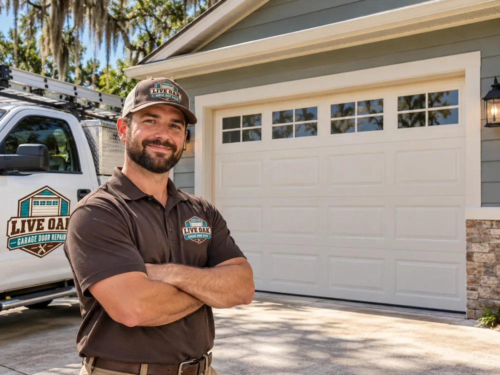 A safely closed residential garage door after cable, spring, and travel checks have been completed